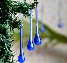 Blue Glass Chandelier Drop Ornaments - Christmas Tree Ornaments - Set of 20